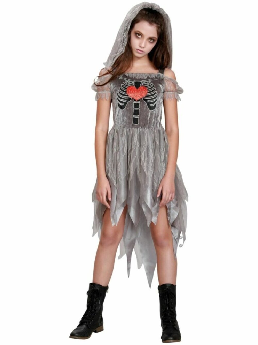 VIP 2 Piece Ghost Bride Costume Girls Size Large L 10-12 White Dress Veil New